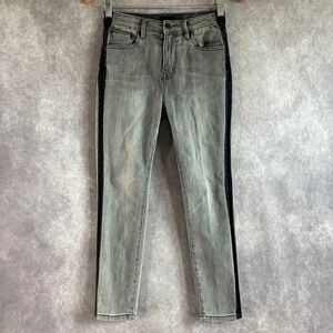 MOTHER The Dazzler Shift Jeans Women 27 Grey Contrast Side Stripe Ankle Fray